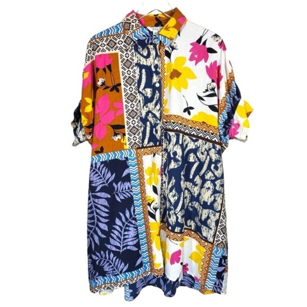 Dalin Floral Short Sleeve Oversized Relaxed Fit Shirt Dress in Multicolor